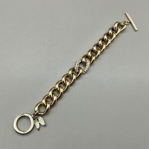 Victoria's Secret Bracelet Women Gold Tone Curb Chain Rhinestone Angel Wings 8"
